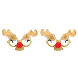 Beistle Glittered Reindeer Glasses, One Size, Tan/Red