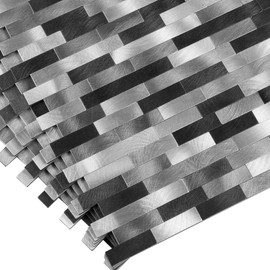 Decopus Metal Mosaic Tile Backsplash -LNG Oblong in Black/Gray/Silver 5pc/Pack - Rustic Vintage Retro Style Peel and Stick for remodelling Wall of Fireplace, Kitchen, Bathroom, Camper, Stairway