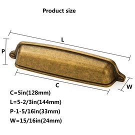 khtumeware 10 Pack 5 inch(128mm) Vintage Drawer Pulls Antique Brass Cabinet Cup Pulls Cabinet Hardware Kitchen Cabinet Handles Bin Cup Pulls for Kitchen Cabinets.