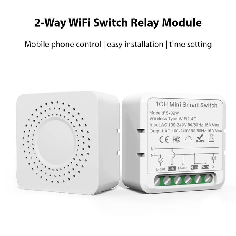 WiFi Switch Relay Module, 16A Wireless On/Off Device Dual Control