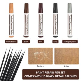Furniture Marker Repair Kit, Wooden Furniture Repair Kit, Wood Scratch Repair Marker, Felt Pen, Repair Set for Parquet, Furniture Repair Set, 5 Pieces
