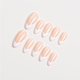 White French Nails Almond Press On Nail | French Tip Nails | White Tip Fake Nails | Skinny French (White Deep French, M)