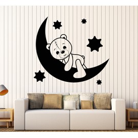 Vinyl Wall Decal Nursery Teddy Bear Toy Moon Stars Stickers Large Decor (925ig) Matte Black