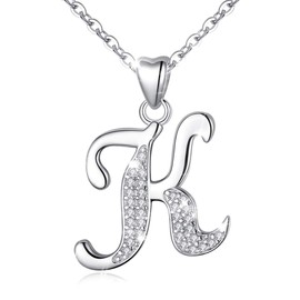 AEONSLOVE K Necklace Silver Initial Necklace for Women Letter K Necklaces Cadenas de Plata 925 Para Mujer Initial Charm Pendant Gifts for Mom Mother of the Bride Gloom Grandmother Bonus Daughter
