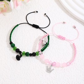 Elphaba Galinda Friendship Bracelet, Magnetic Matching Bracelet for Couple Friend Girls Teenage Women, Crown Witch Wicked Hat Couple Gift Friendship Gifts for Birthday Christmas (pink&green3)
