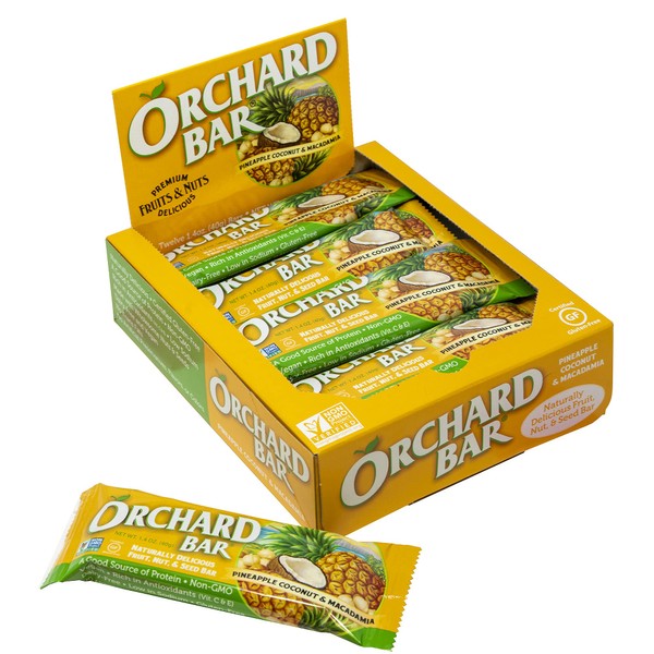 Orchard Bars Non-GMO Fruit & Nut Bars, Pineapple Coconut Macadamia, 1.4 Oz, Pack of 12