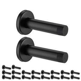 JQK Door Stopper Black, 304 Stainless Steel Thicken 1mm Sound Dampening Door Stop Bumper Wall Protetor 20 Pack, Matte Black, DSB5-PB-P20