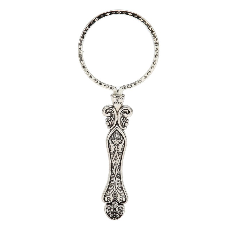 Handheld Magnifying Glass, Vintage Pattern Alloy Silver 3X Optical Lens