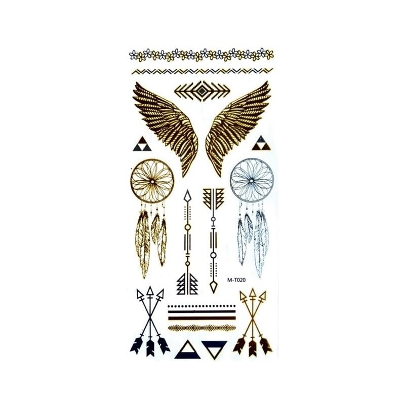 10 Sheets Temporary Feather Tattoos Bracelet Tattoos Gold and Silver