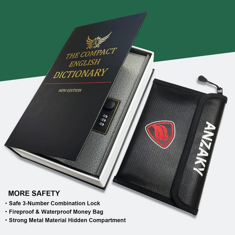 Dictionary Diversion Book Safe with Combination Lock and Fireproof Money