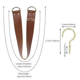 Leather Curtain Tiebacks Vintage Tie Backs for Outdoor Curtains Pull Backs with 2 Metal Hooks Drapery Holdbacks for Office Home Living Room Bedroom 2 Pcs (Wide,Dark Brown)