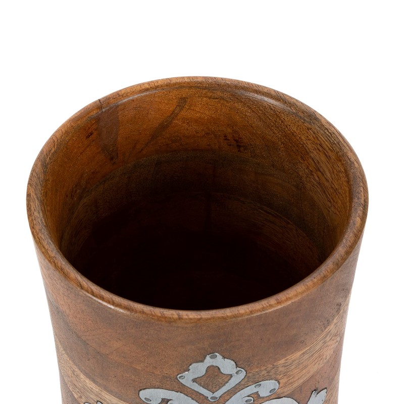8.25-Inch Tall Wood and Metal Inlay Heritage Collection Utensil Holder
