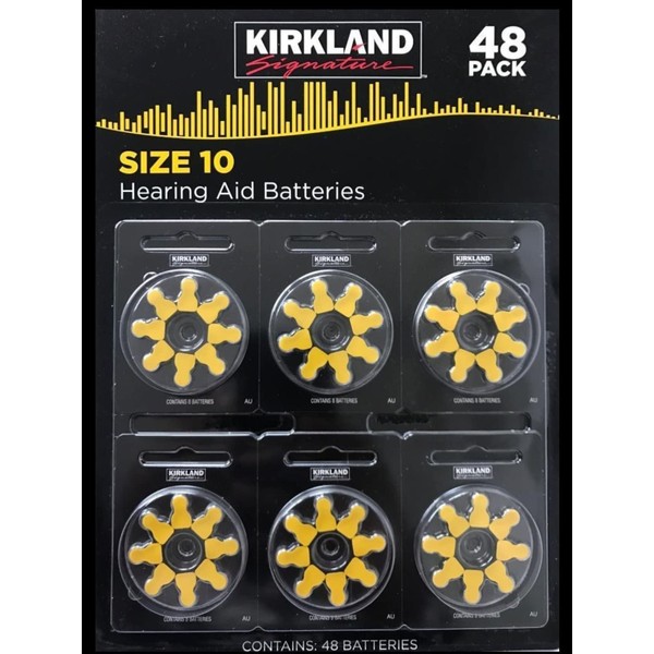 Kirkland Signature Premium Quality Hearing Aid Batteries 48 pack 1.45 Volt Mercury Free Various Sizes (Size 10)