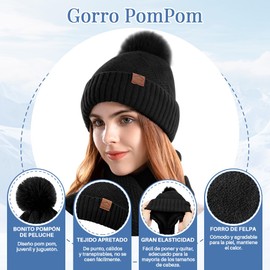 AUTOWT Gorro De Invierno para Mujer Bufanda Guantes Set 3 en 1, Suave y Cálido Gorro de Punto Guantes con Pantalla Táctil Bufanda, Larga para Regalo Actividad al Aire Libre y Uso Diario
