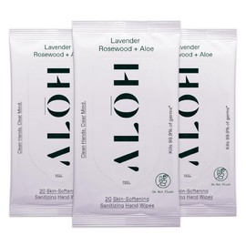 ALŌH Lavender Rosewood + Aloe Sanitizing Hand Wipes - Clean Hands, Clear Mind - On The Go Hand Sanitizer Wipes for Kids and Adults - Travel Size 3 Pack, 20ct Wipes (60 wipes)