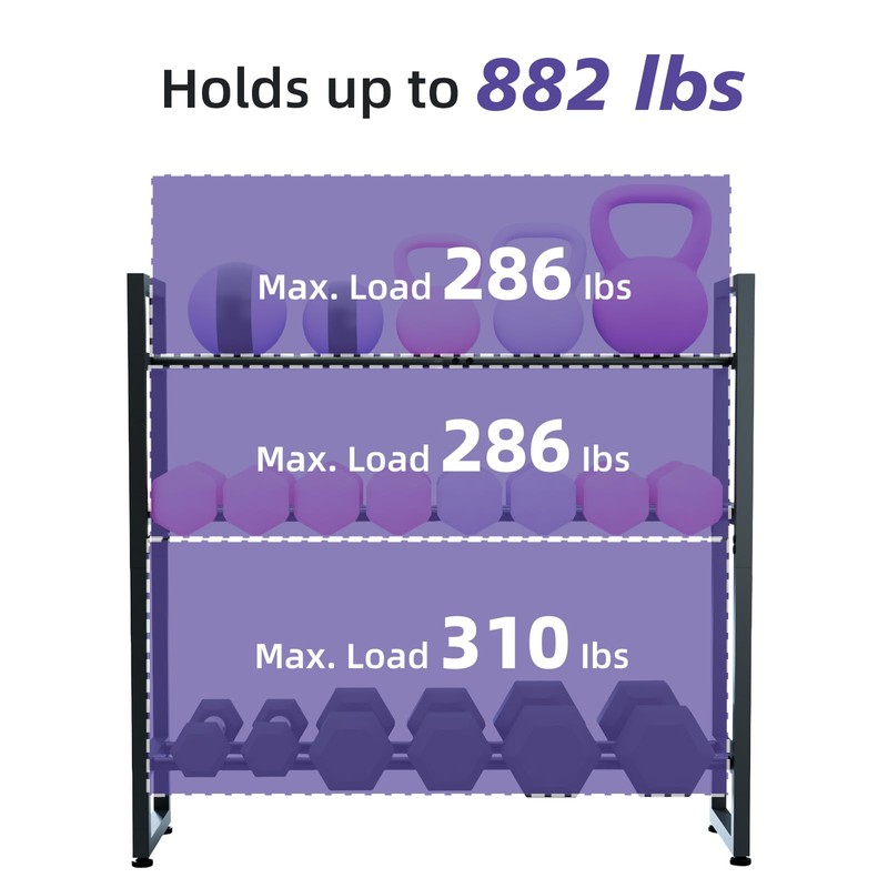 laapee 3-Tier Dumbbell Rack with 882 LBS Capacity, Multi-Purpose Weight