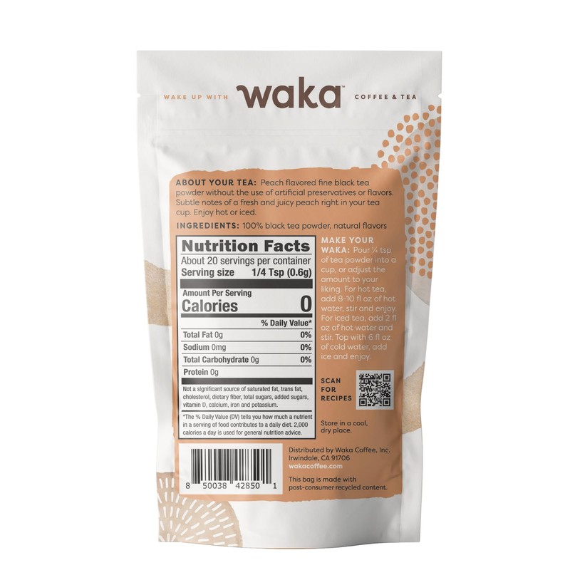 Waka Instant Black Tea Mix, Peach Flavored - 100% Tea