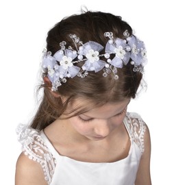 Needzo First Communion Headbands for Girls, Flower, Faux Pearls, and Crystal Details, Religious Ceremony Hair Accessories, One Size