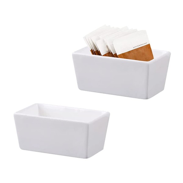 123Arts 2pcs White Ceramic Sugar Packet Holders Tea Bag Bowls
