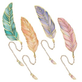 4pcs Feather Bookmark Set Metal Bookmarks for Women and Men Vintage Book Marks for Reading Women Cute Bookmarks for Book Lovers Gifts Fantasy Bookmark Kit Aesthetic Bookmarkers with Pendant Bookmarker