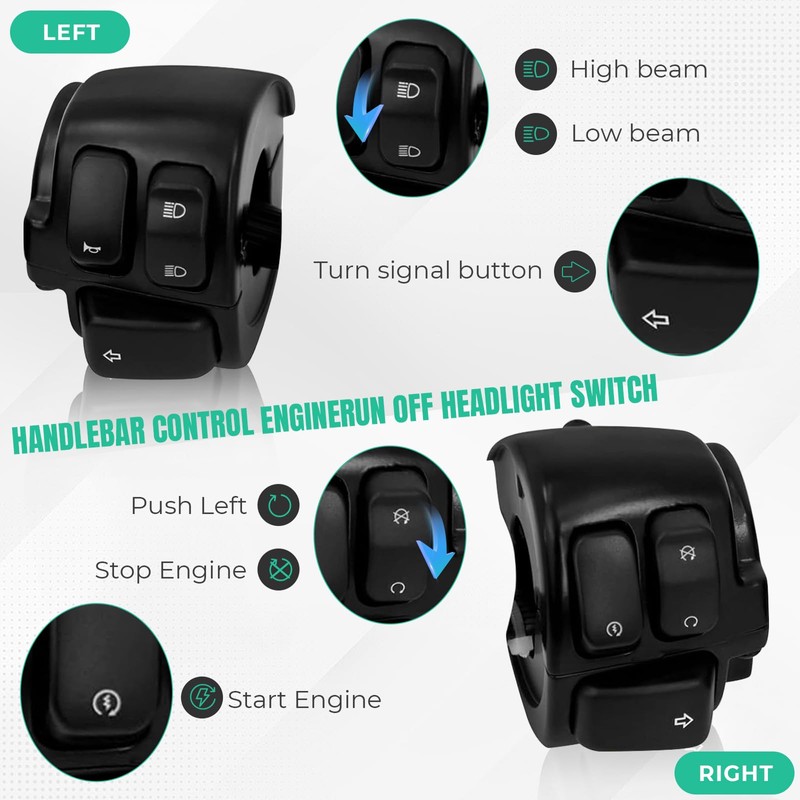 BHB Motorcycle 1" Handlebar Switches Control and Wiring Harness Compatible