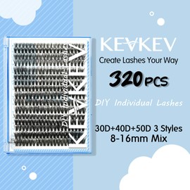 KevKev 3D Fluffy Lash Clusters Cluster Lashes 30+40D+50D 8-16 Mixed DIY Lash Extensions 320 Pcs Eyelash Clusters Individual Lashes Cluster Thin Band & Soft (Fluffy 30+40+50D,C-8-16mix)