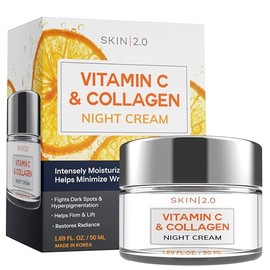 Skin 2.0 Hidratante facial con vitamina C y colágeno, crema de noche hidratante antienvejecimiento para pieles irregulares y secas, reafirma y suaviza las líneas finas, probado por dermatólogos