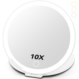 FATBEE Large 10X Magnification 7 Inch Rechargeable Travel Makeup Mirror, Portable Vanity Mirror with 80 LED Lights, 3 Color Lighting and Dimmable Touch Screen,Travel Essentials,Gift for Women