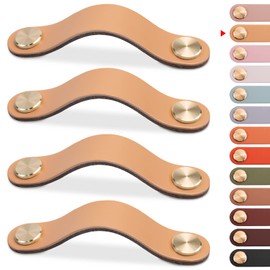 LEREATI Pack of 4 Leather Handles for Furniture, Cabinet Handles, Beige Furniture Handles, Drawer Handles, Modern Furniture Knobs, Cabinet Handles for Kitchen Cabinets, Cupboards, Door, Home Decor