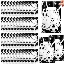 50p Soccer Gift Bags,Plastic Soccer Treat Goodie Goody Snack Candy Party Bags,Soccer Party Favor Bags for Team Kids Teens Games Sports Events Birthday Soccer Theme Party Supplies Decorations 9.8x6.6In