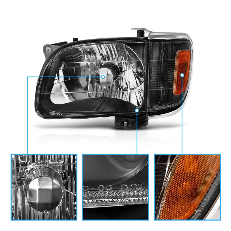 AmeriLite Black Replacement Headlights Assembly Corner Lamp Set For 2001-2004