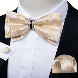 DiBanGu Champagne Bow Ties for Men Tuxedo Pre-tied Bow Tie and Pocket Square Cufflink Set with Gift Box
