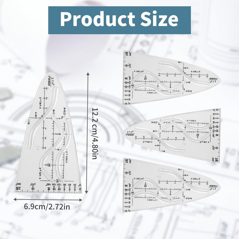 Yuannee Parabolic Stencil,3 PCS Drafting Tool Multifunctional Standard Parabola Ruler