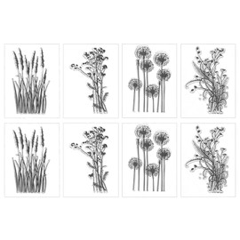 VGOL 8 Sheets Clear Stamps Dandelion Plum Blossom Orchid Reed 4 Patterns Decorative Plant Design Stamps for Card Making and DIY Scrapbooking