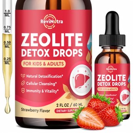 ReviNutra Zeolite Detox for Kids and Adults, Clinoptilolite Zeolite Liquid Drops with Chlorella, Magnesium, Zinc, Methy Vitamin B12 & D3, Gut Liver Detox Cleanse, Immunity, Strawberry Flavor 2 Fl Oz