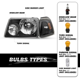 SOCKIR Headlight Set for 01-11 Ford Ranger Passenger and Driver Side with Corner Light 4PCS (Black Housing with Amber Reflector)