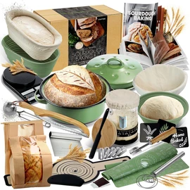 Super All-Inclusive Sourdough Starter Kit with Pot, 34 Oz Starter Jar, 4 Banneton Bread Proofing Baskets, Scraper, Scale, Sourdough Bread Baking Supplies & Step by Step Beginner's Guide & Recipe Book