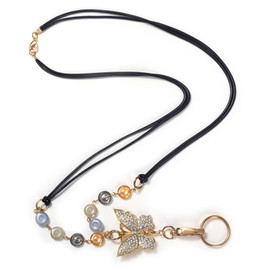 Jesemiah Butterfly Rhinestones Cowhide Lanyards for ID Badge,Cute Beads Lanyard for Teachers, Keys Holder Necklace Lanyard for Women (Butterfly)