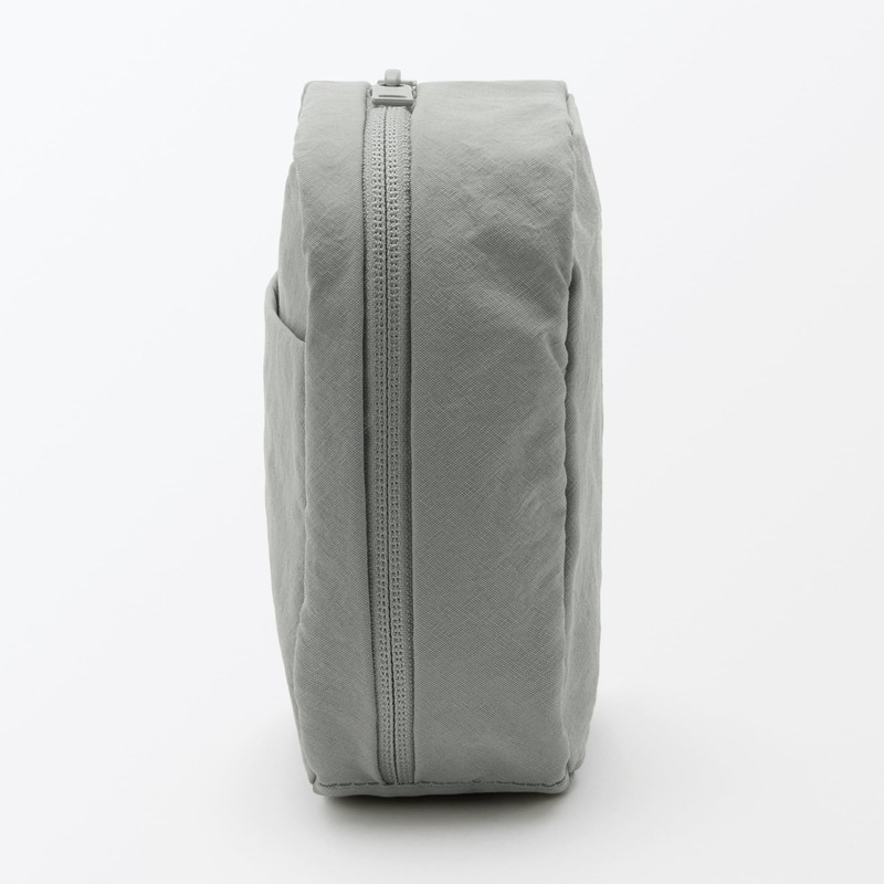 MUJI 84475863 Wrinkle Nylon Wide Open Square Pouch, Gray, Approx.