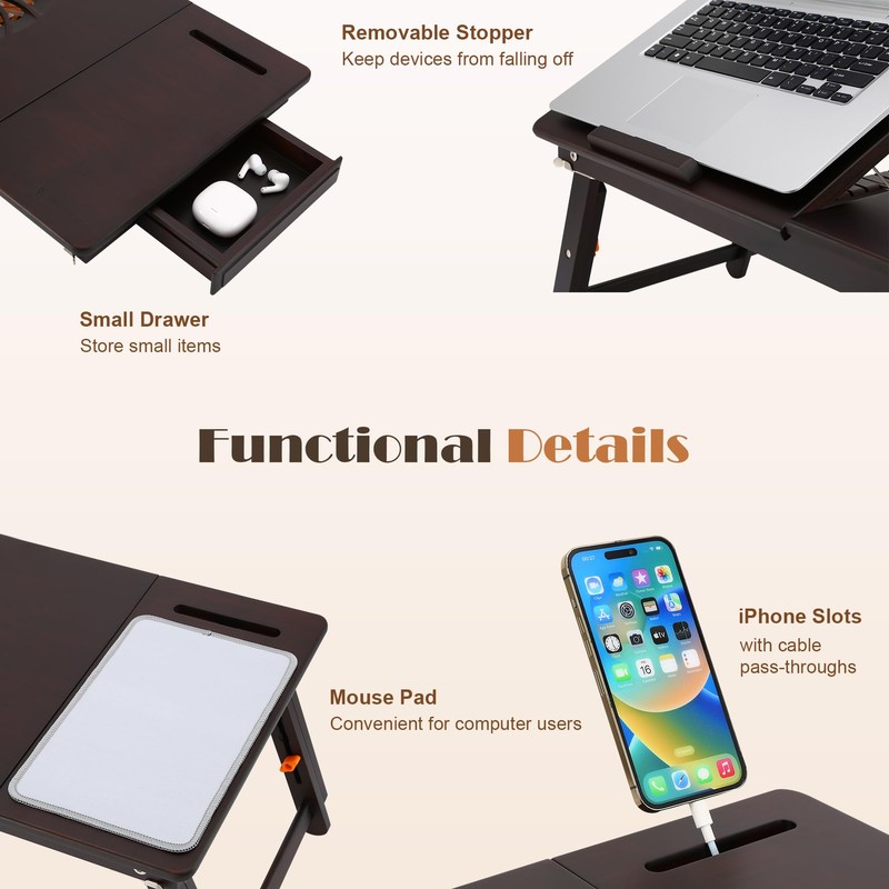 Laptop Desk for Bed with Fan Nnewvante 7 Angles &