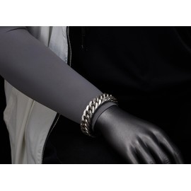 COOLSTEELANDBEYOND Mens Stainless Steel Cuban Chain Bracelet, Masculine Large Curb Chain, Aged Silver Finishing, Length 8.46", Width 0.59", Metal, no gemstone