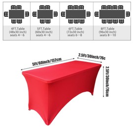 Yoquare 2 Pack Thick Red 5FT Streych Spandex Table Cover - for Rectagular Fitted Folding Tables-Wrinkle Resistant Fitted Table Cloth - for Parties，Banquet，Wedding and Festival