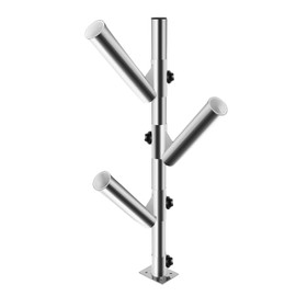 RocoReny Fishing Rod Rack w/3 Tube, Stainless Steel Adjustable 360° Rotation Rocket Launcher Rod Holders Tree for Fishing Poles, Pliers, Filet Knives & Other Gear