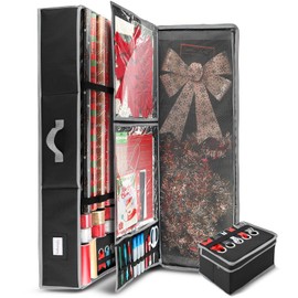 Hearth & Harbor Holiday Storage with Extra 2 PC of Christmas Storage Bins and Ribbon Storage Organizer - Fade Resistant Wrapping Paper Storage Containers with Wheels Fits Up to 30 Rolls of 40" Length