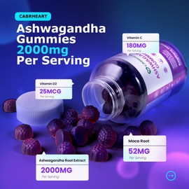 CABRHEART Ashwagandha Gummies for Women Men,Stress Relief,Immune Support,Calm Mood,Melatonin,2000mg Ashwagandha Root Extract Supplements Gummy,90 Count