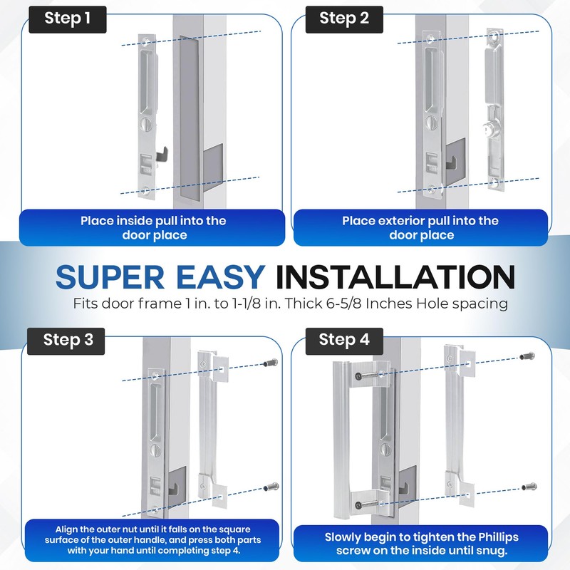 T-HAKEN Sliding Glass Door Handle Set with Interior and Exterior