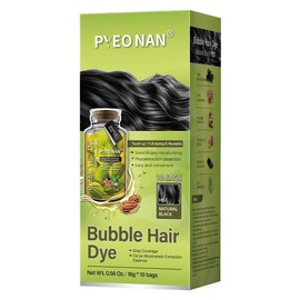 PYEONAN Unisex Bubble Hair Dye, Natural Plant Extracts, 2-in-1 for Gray Coverage and Hair Care, Gray Hair Turns into Black or Dark Brown with Herbal Ingredients, No Bleaching, 10 Bags Hair Color 5.6 Oz./160g - Color: Natural Black