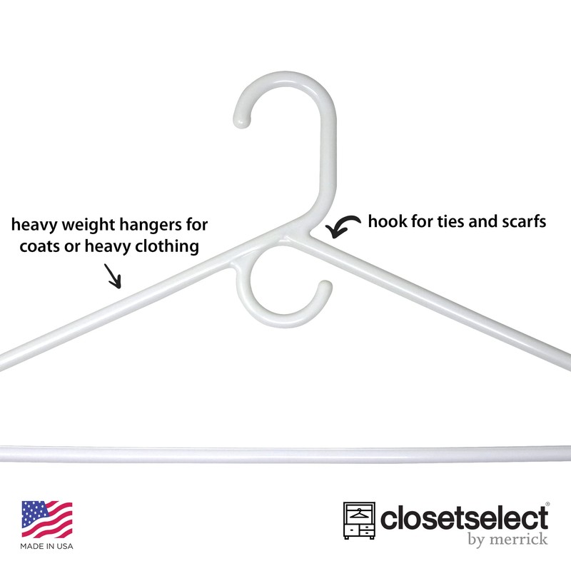 Heavy Duty Plastic Hangers, Made in USA, White Heavy Weight