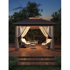 Garveelife Garveelife 11x11 Pop Up Gazebo Tent with Mosquito Netting, Outdoor Canopy Shelter Easy Setup, Water & UV Resistant - Khaki