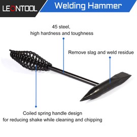 LEONTOOL 10 Inch Welding Hammer and Wire Brush with Curved Wooden Handle, Welding Hammer, Slag Removal Tool with Coil Spring Handle, Scratch Wire, Brush, Slag Removal Tool